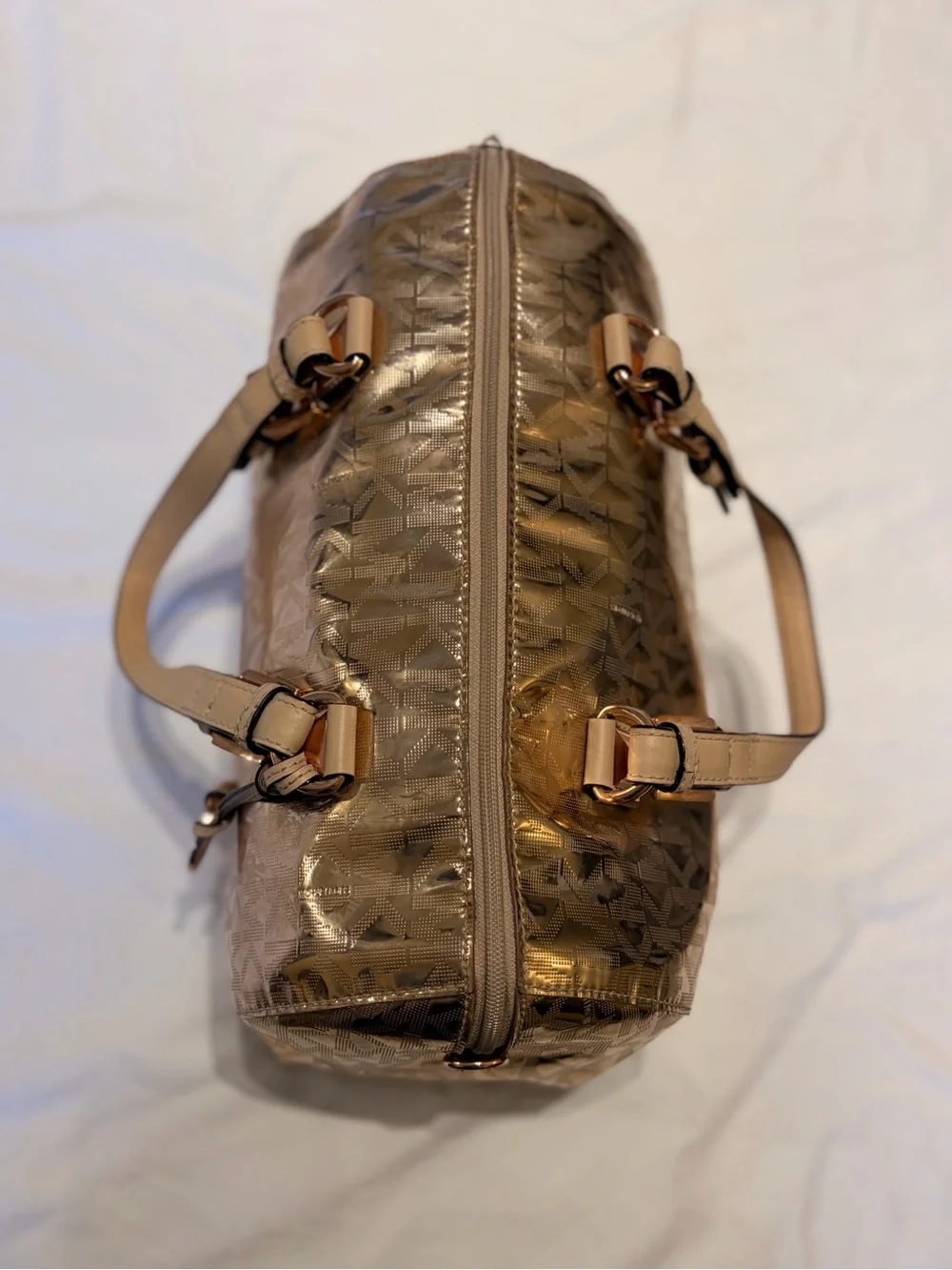 Michael Kors Metallic Rose Gold MK Monogram Satchel